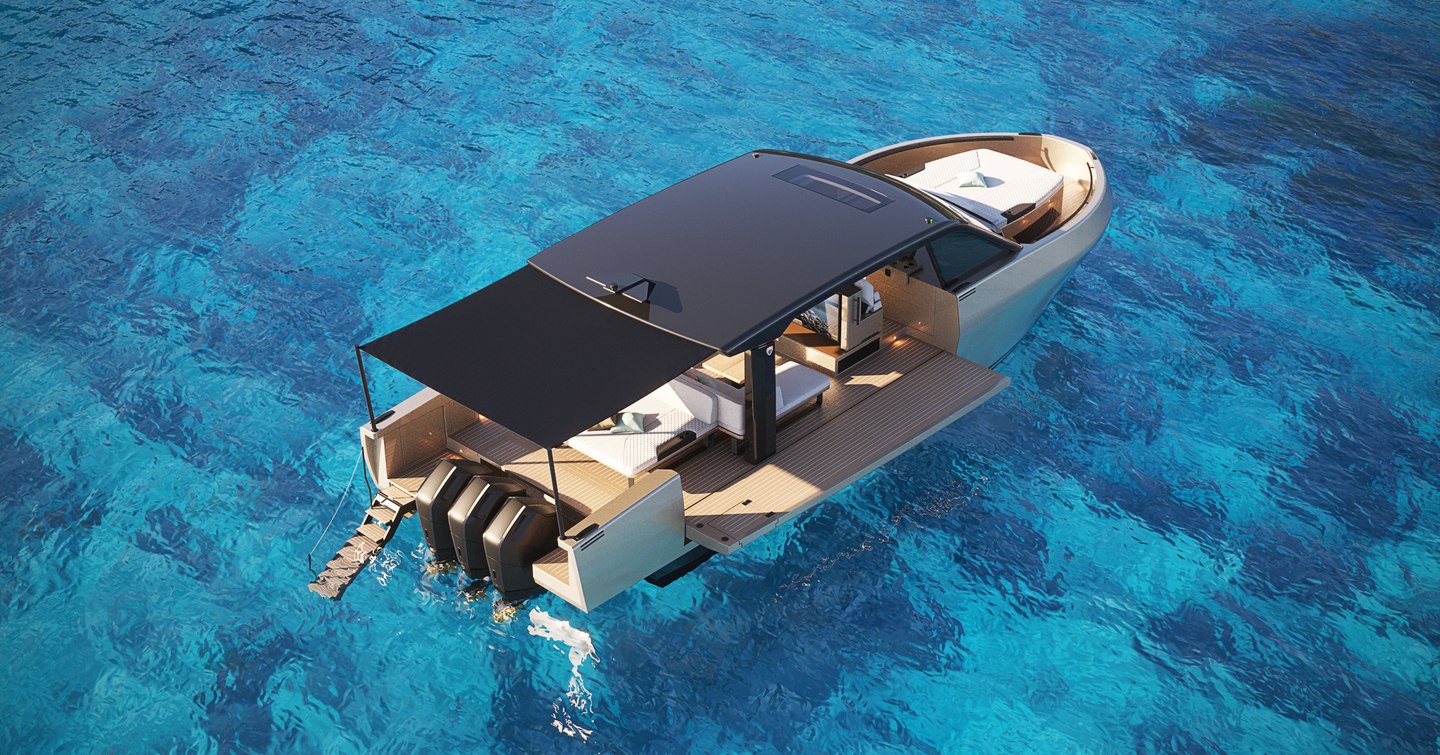 Rendering of Forte 47 boat at anchor 