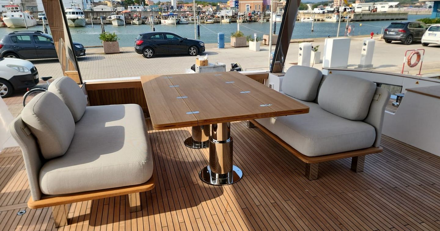 Motor yacht Bayu's shaded seating area