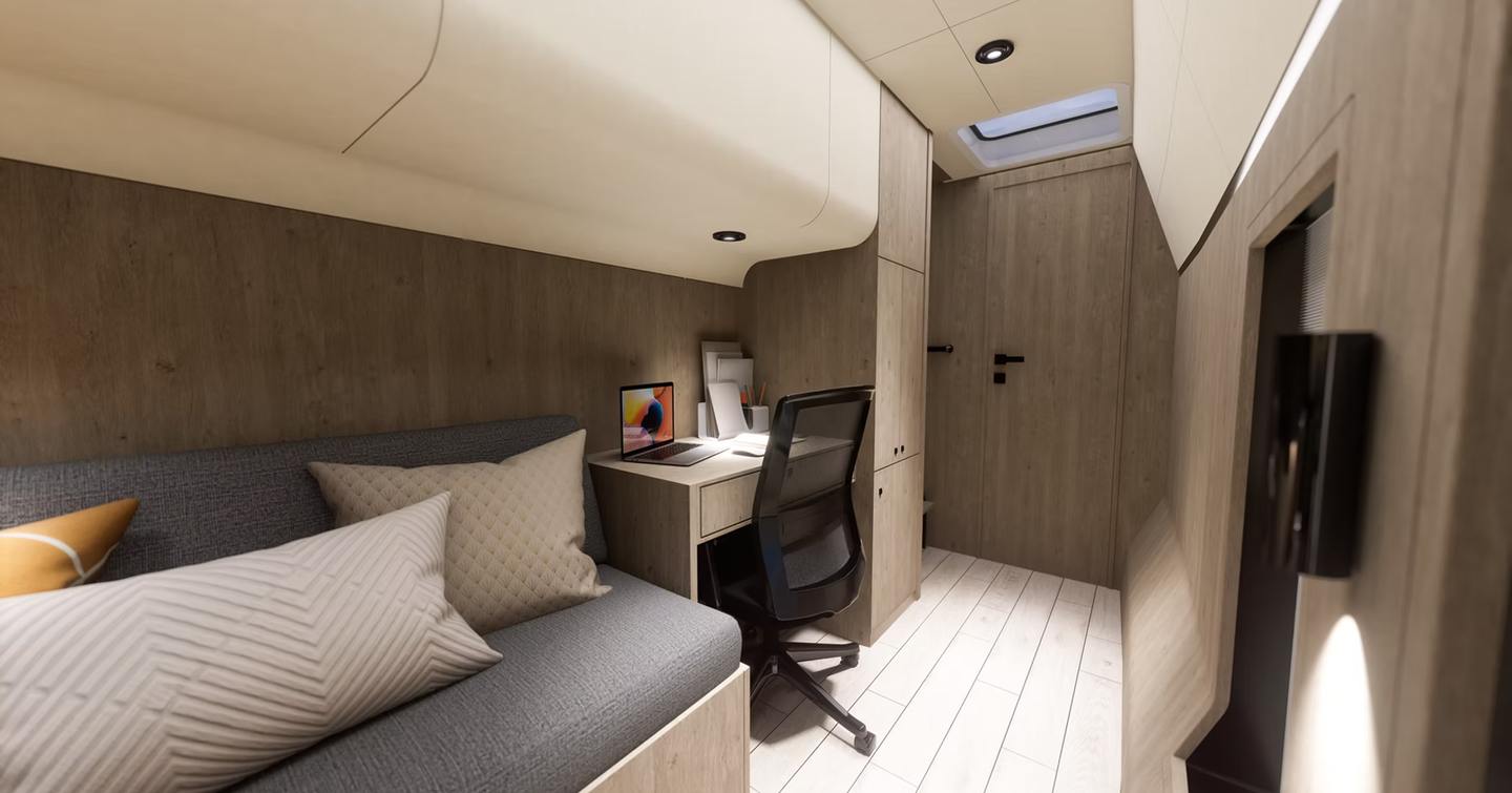 Rendering of Archipelago A40 Explorer Yacht cabin with desk area