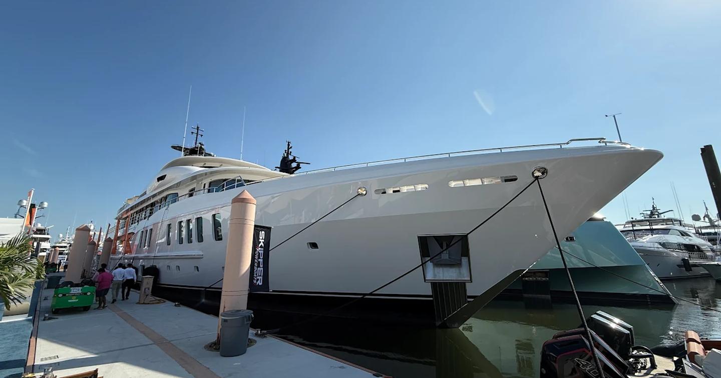 Superyacht Casino Royale at Palm Beach International Boat Show 2026 docked 
