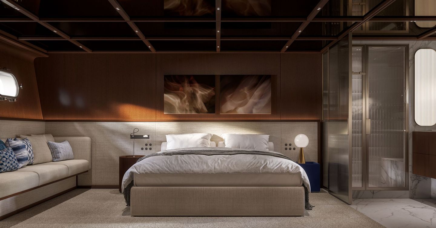 Rendering of Sanlorenzo SHE motor yacht master cabin