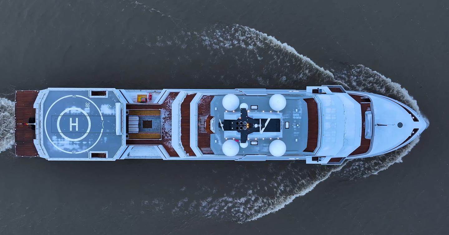 Lürssen superyacht O3 underway aerial view 
