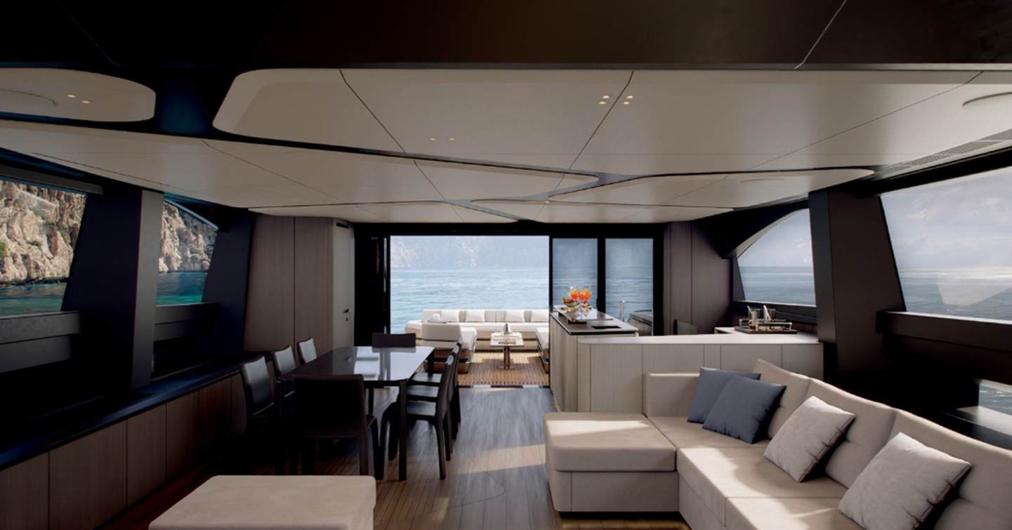 Pershing GTX90 motor yacht  main saloon lounge area 