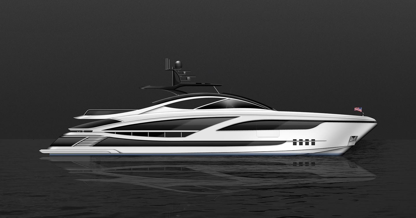 Sketch of Lazzara LMY 125 superyacht 
