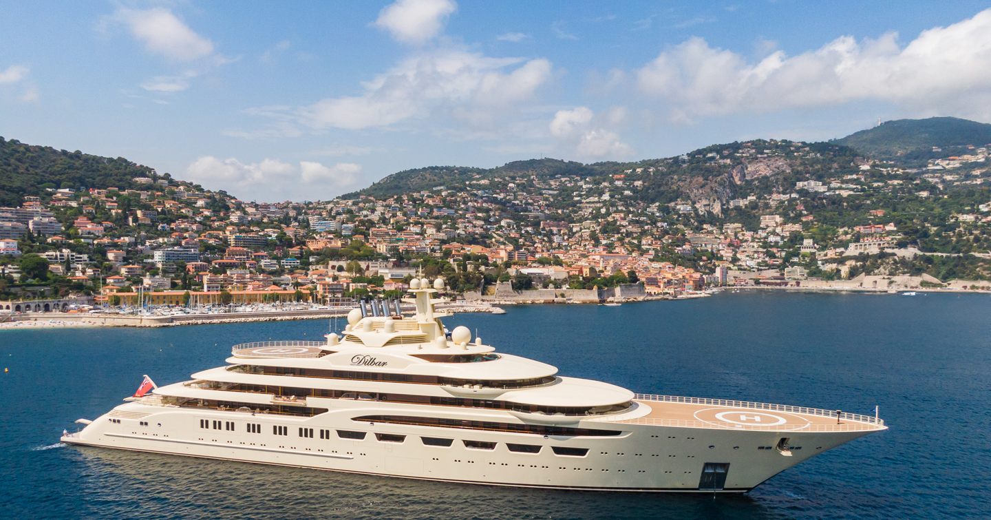 Aerial view of superyacht Dilbar the largest superyacht ever built