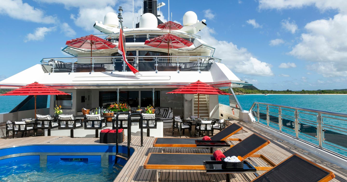 Superyacht ALFA NERO swimming pool on aft deck