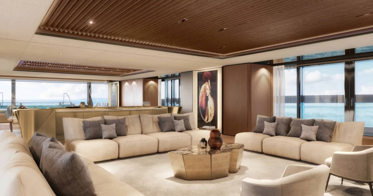 Rendering of Sanlorenzo 75Steel Superyacht Silver Fox main saloon