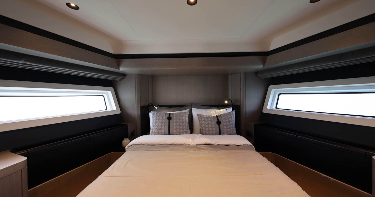 Sirena 48 VIP cabin with double bed and long hull windows