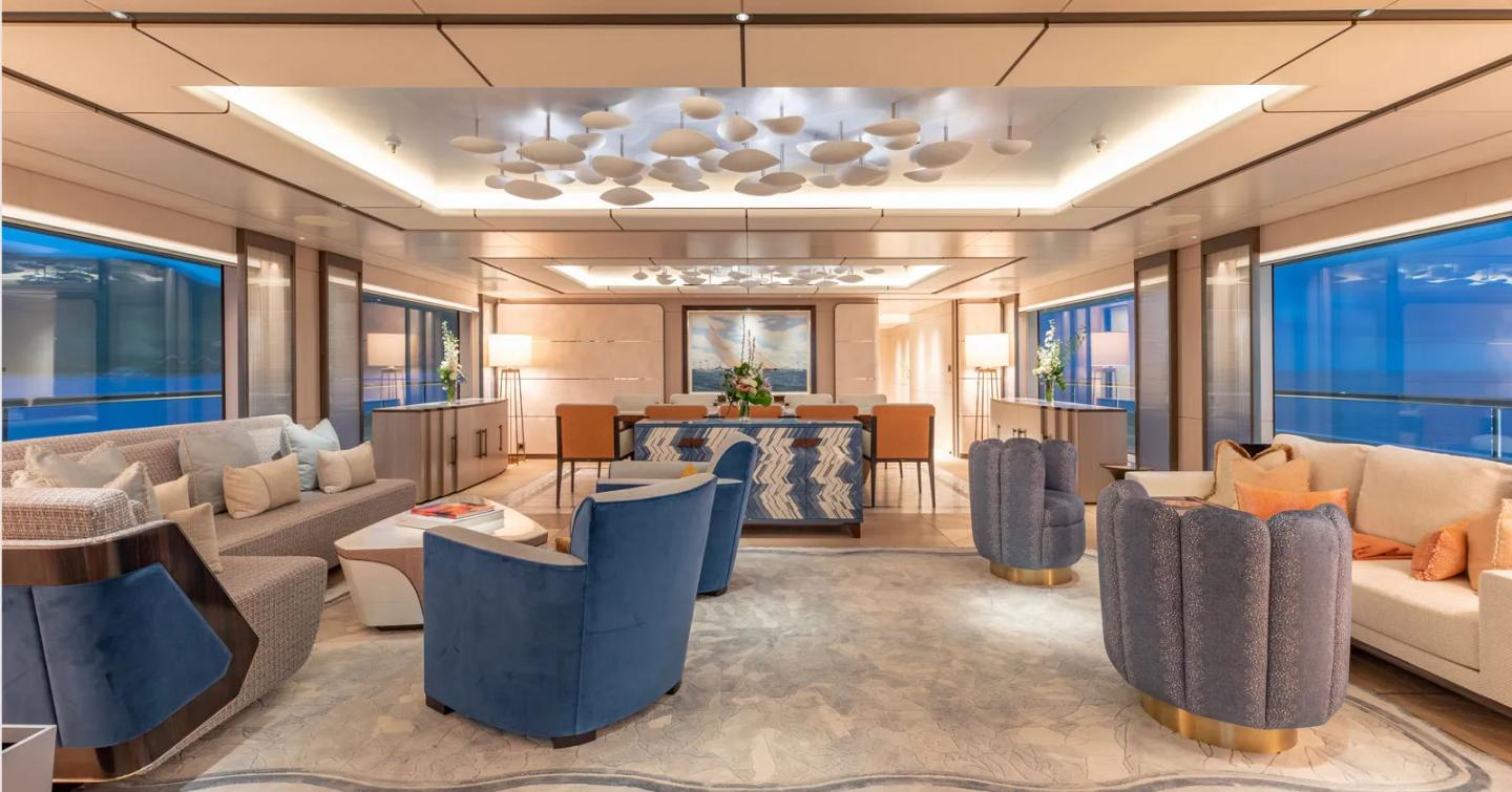 Motor yacht Moon Sand's interior seating area 