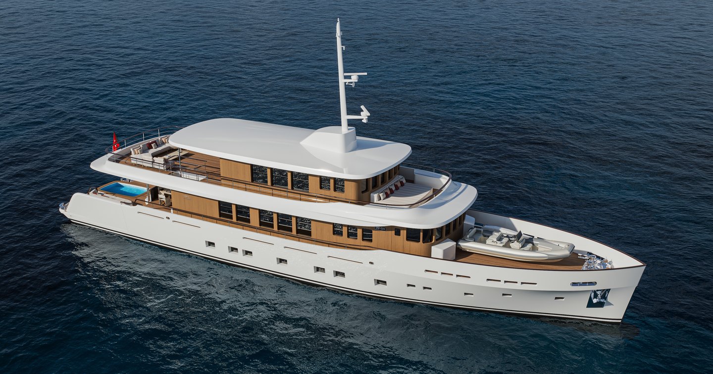 Numarine 39MXPC motor yacht at anchor side view 
