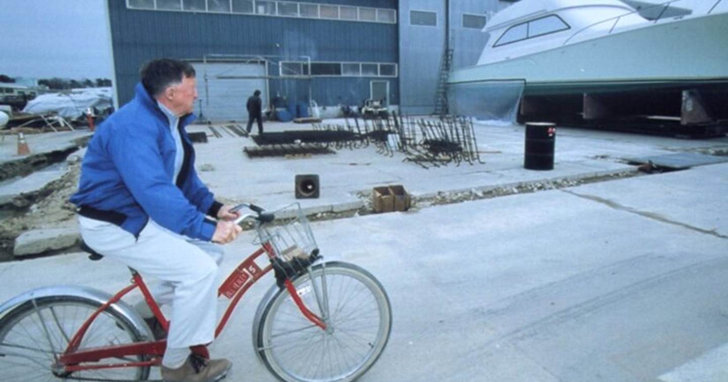 Bill J. Healey cycling at Viking Yachts facility