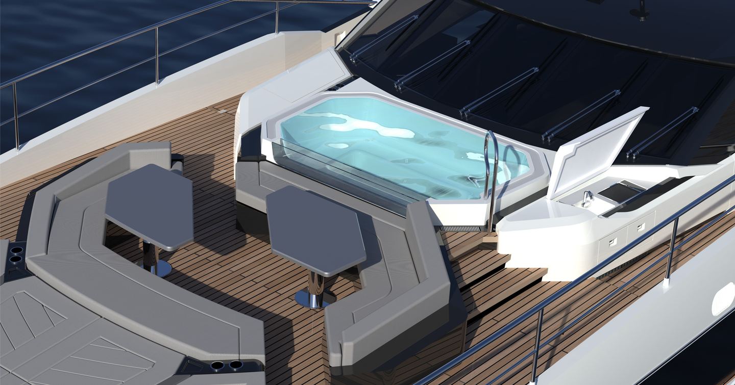 Pool and outdoor seating are on Sunseeker 120 Yacht