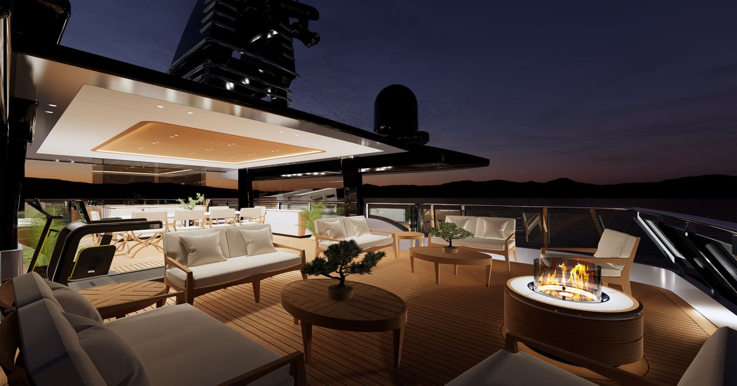 Superyacht Serenissima I sundeck at night