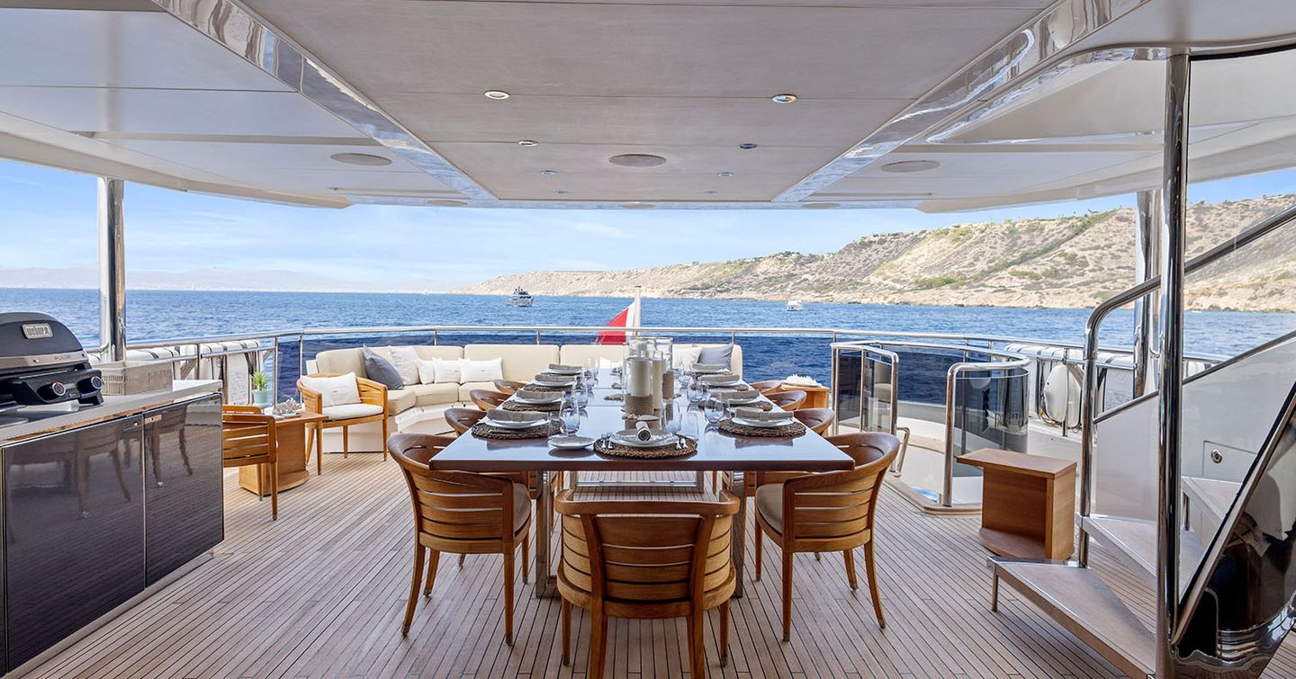 Superyacht Ace 2 shaded dining area and bbq