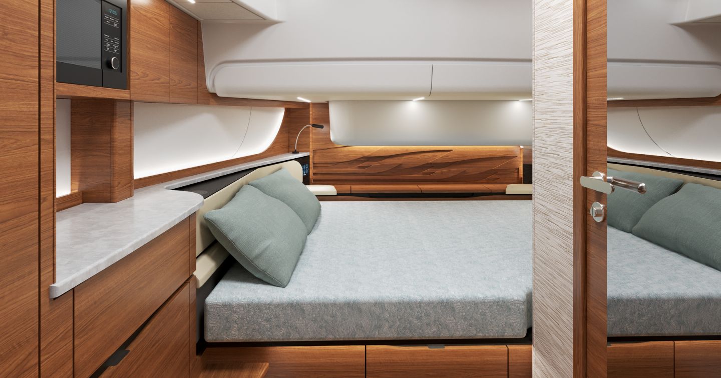 Rendering of Tiara Yachts 39LS sports yacht bedroom