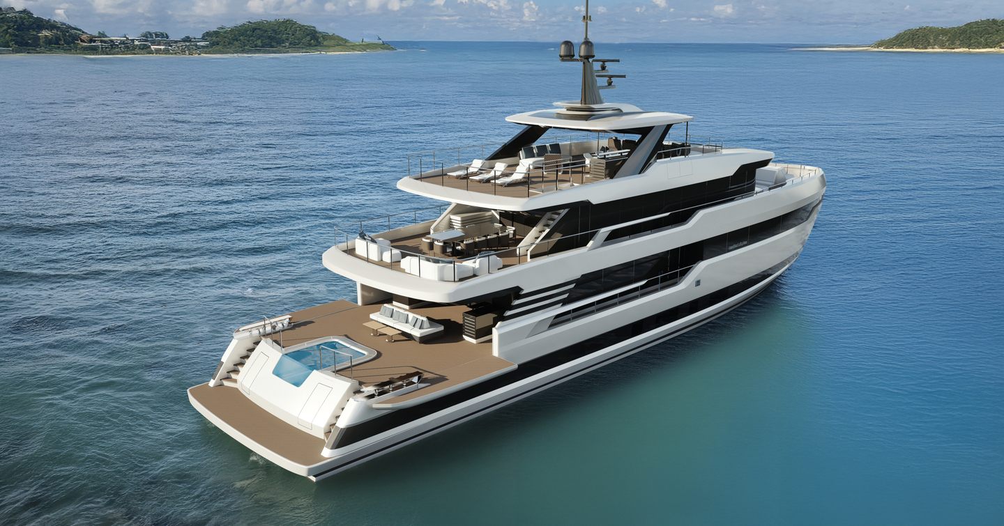 Rendering of Cantieri di Pisa superyacht CDP Custom 40 at anchor 