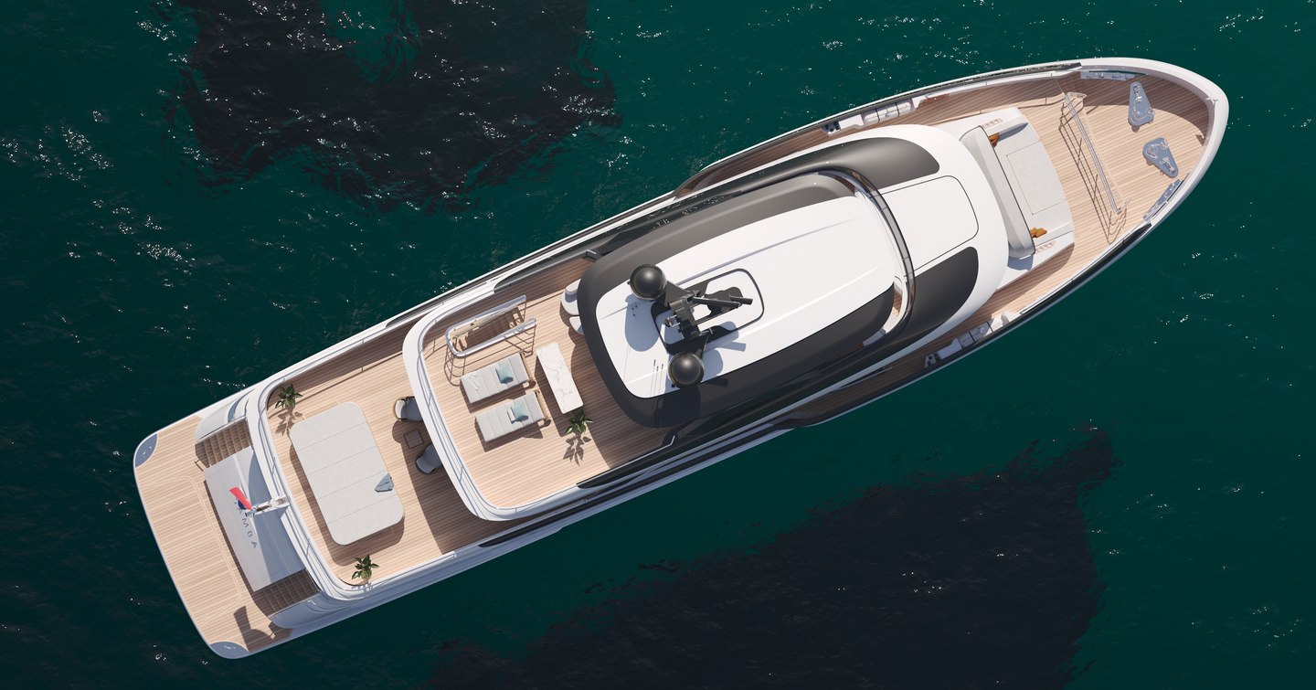Aerial rendering of superyacht Lalabe