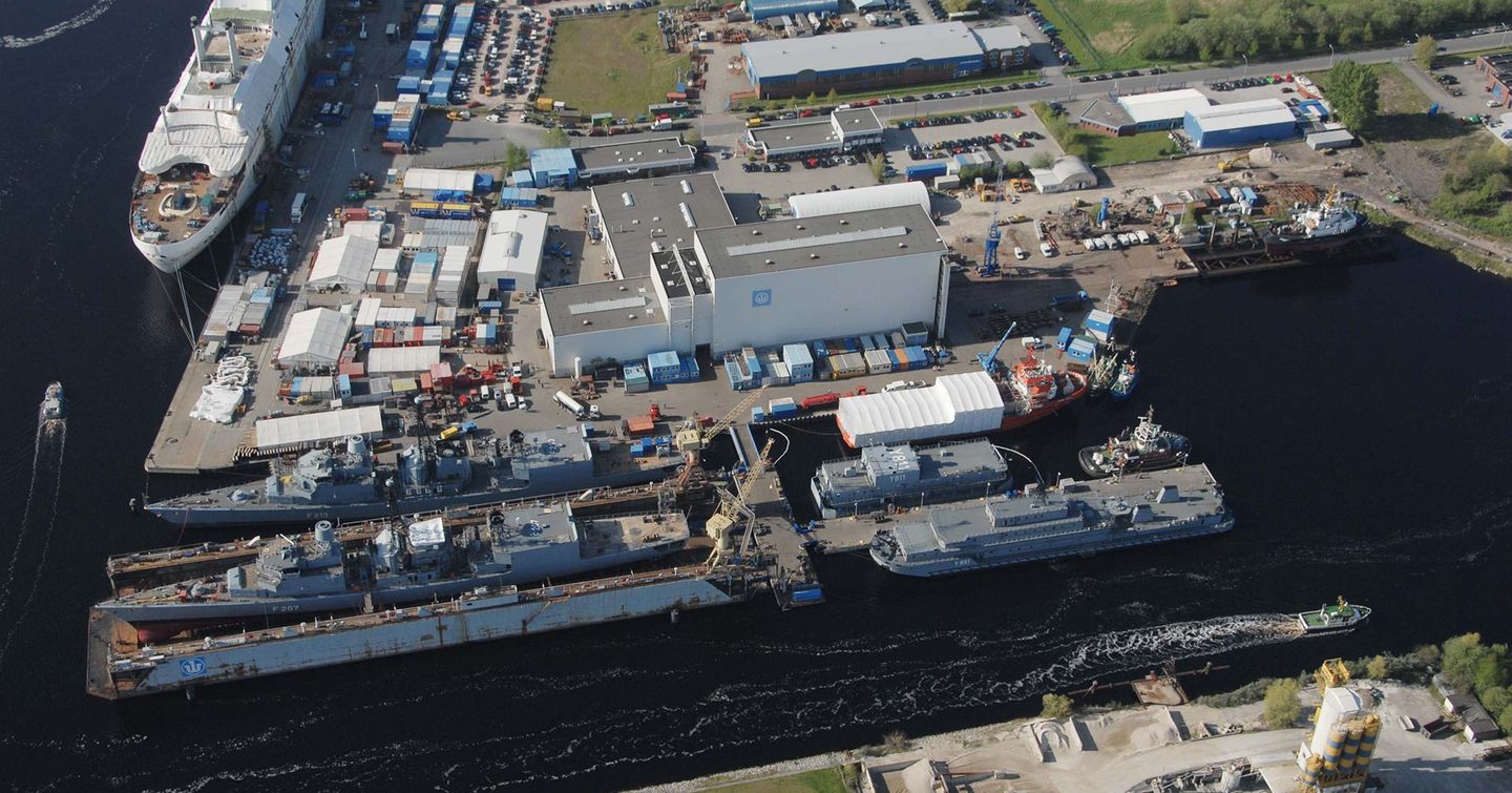 Aerial view of NVL Group shipyard in Germany