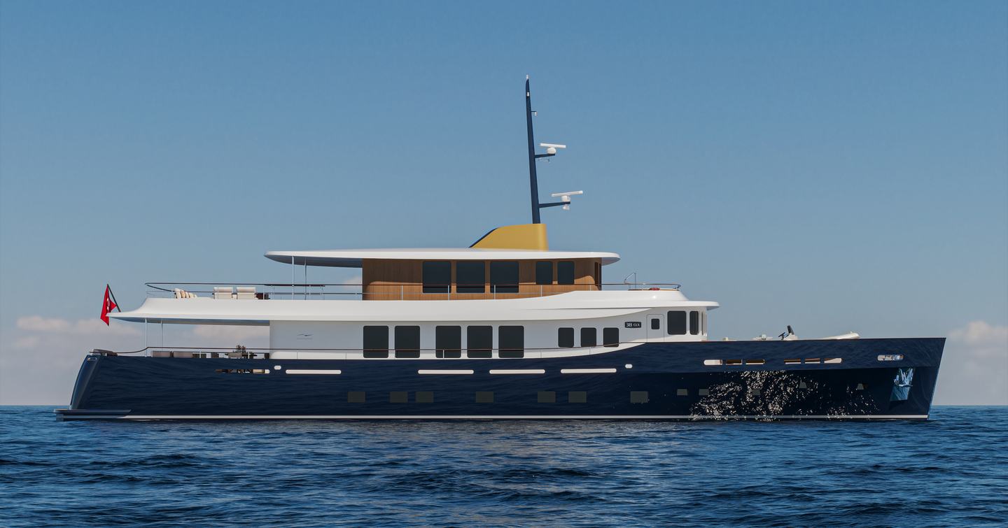 Rendering of Numarine 38XPC superyacht  at anchor 