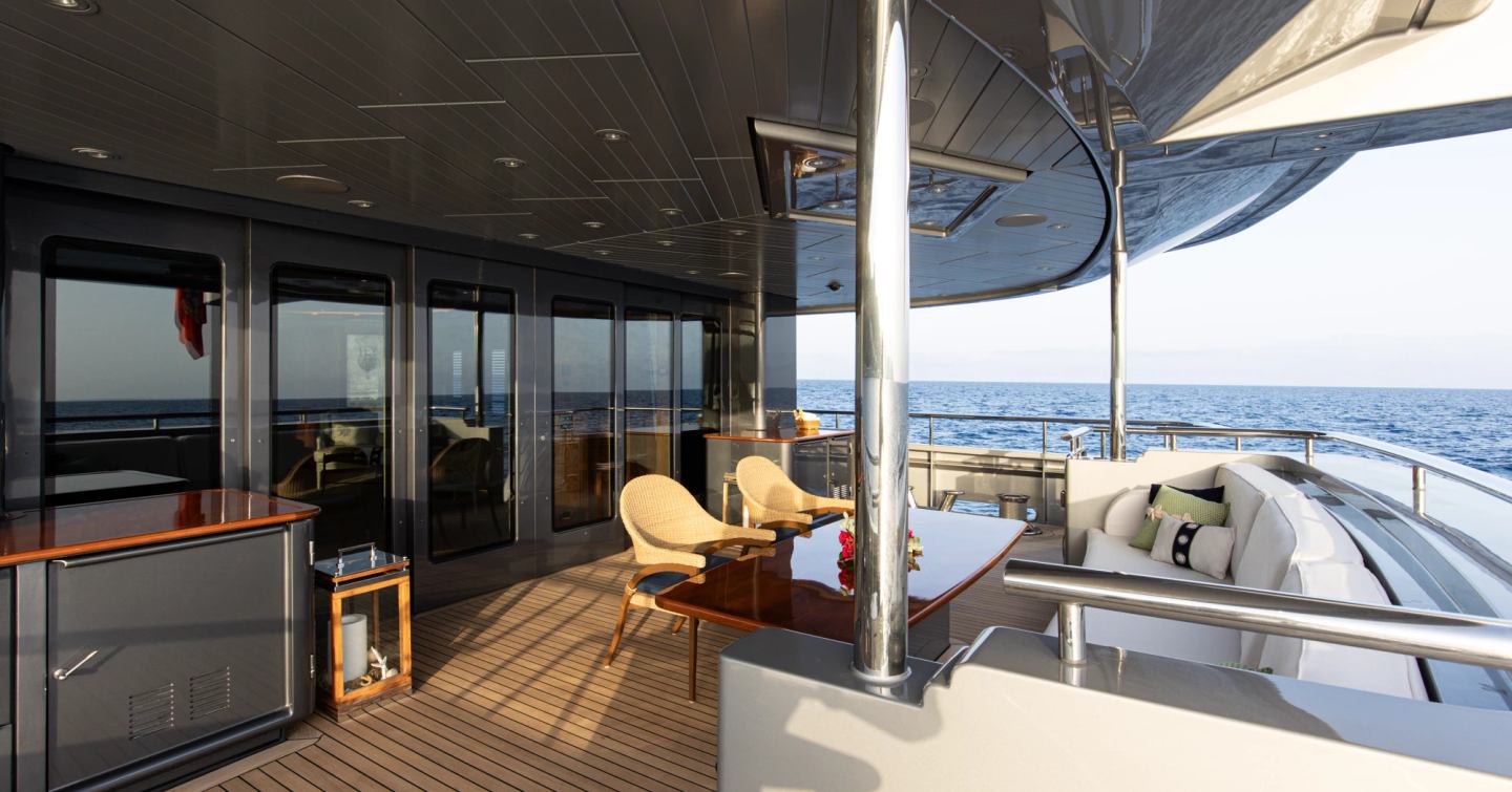 Superyacht Vibrance aft deck shaded seating
