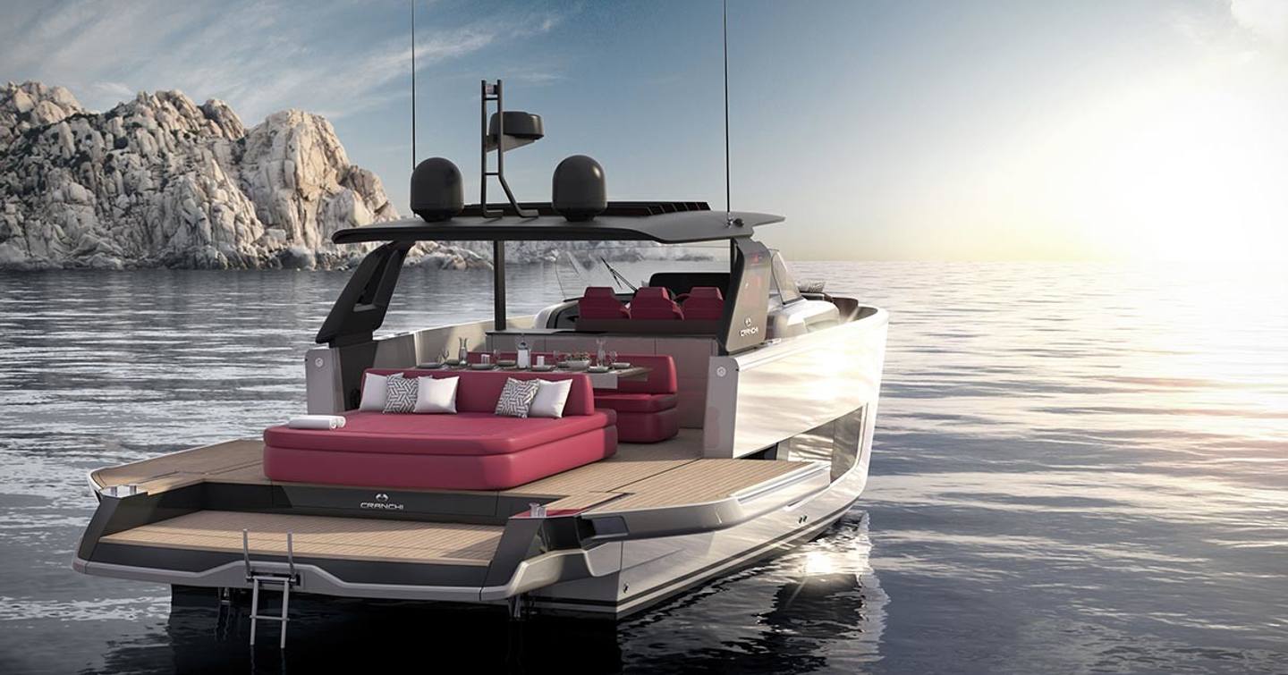 CGI of aft view of Cranchi A44 luxury tender