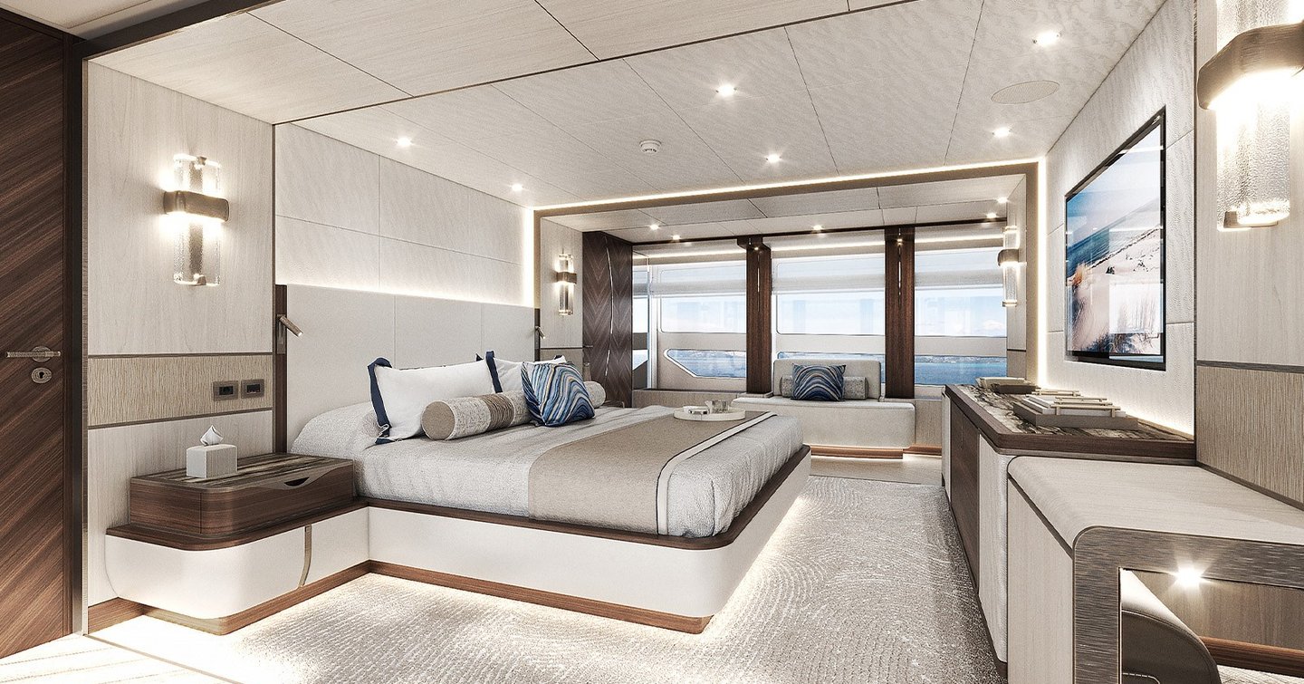 Heesen superyacht Project Sophia master cabin with large window 