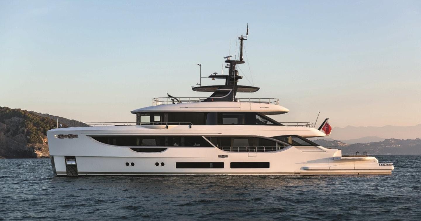  Benetti superyacht Aitana at anchor side view 