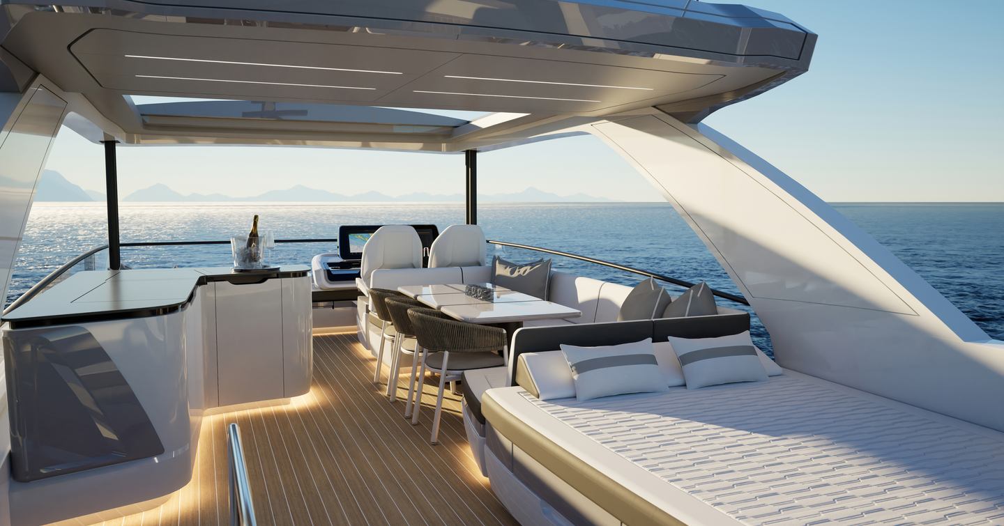 Pearl Yachts Pearl 73 motor yacht sundeck with sun pad
