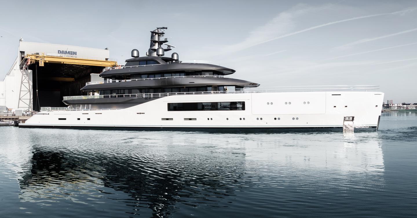 Amels 80 Pangea Superyacht outside shipyard