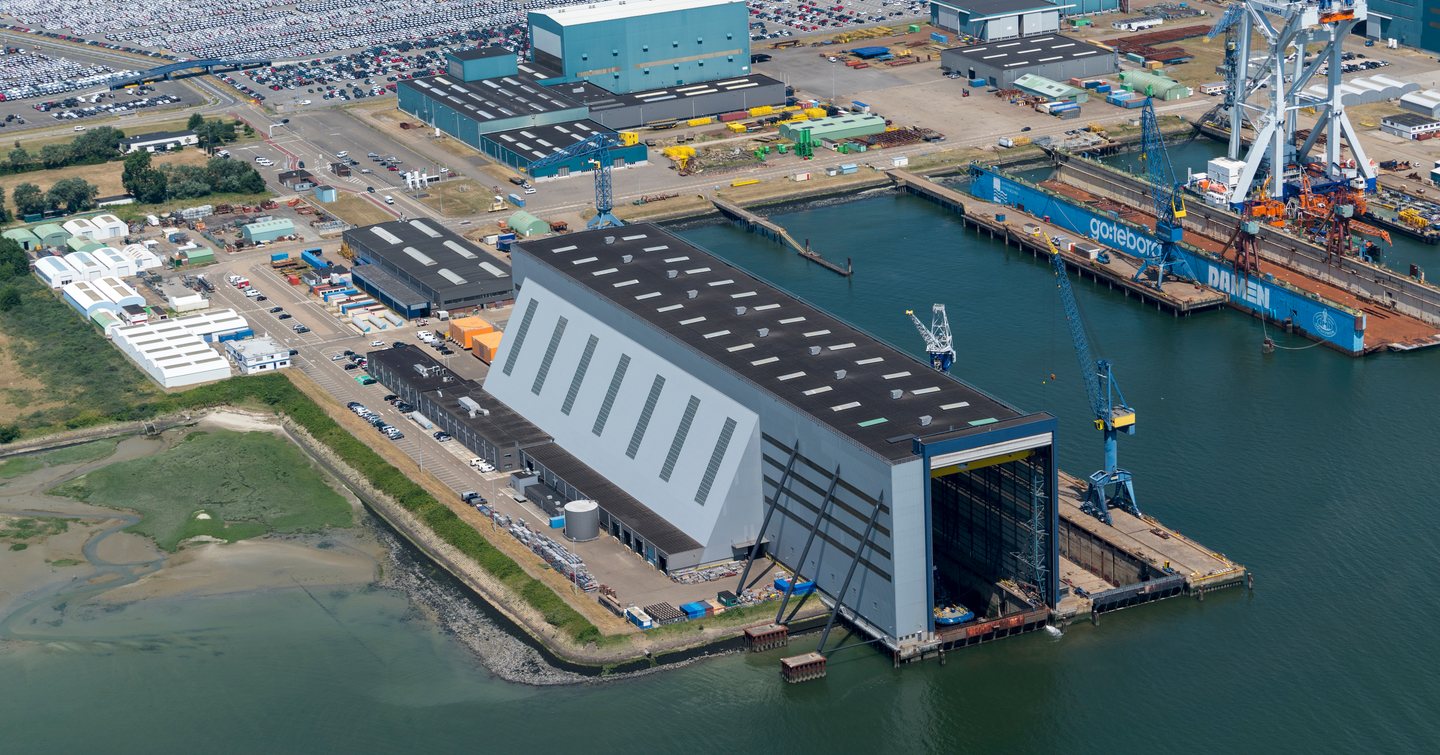  Aerial view of Damen Shipyard in the province of Zeeland.