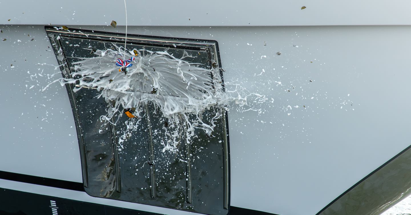superyacht Pa'lante christened close up 