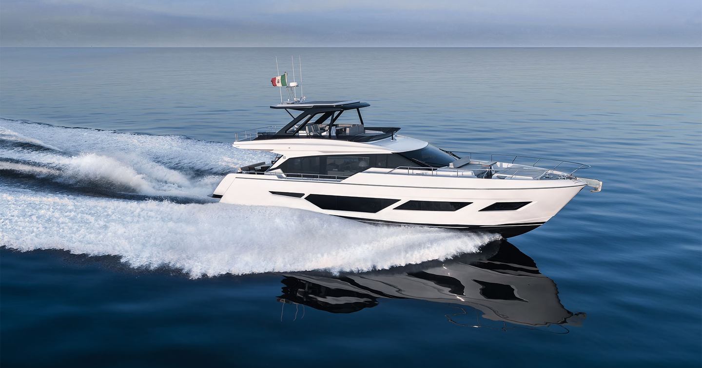 Ferretti 720 underway side view 