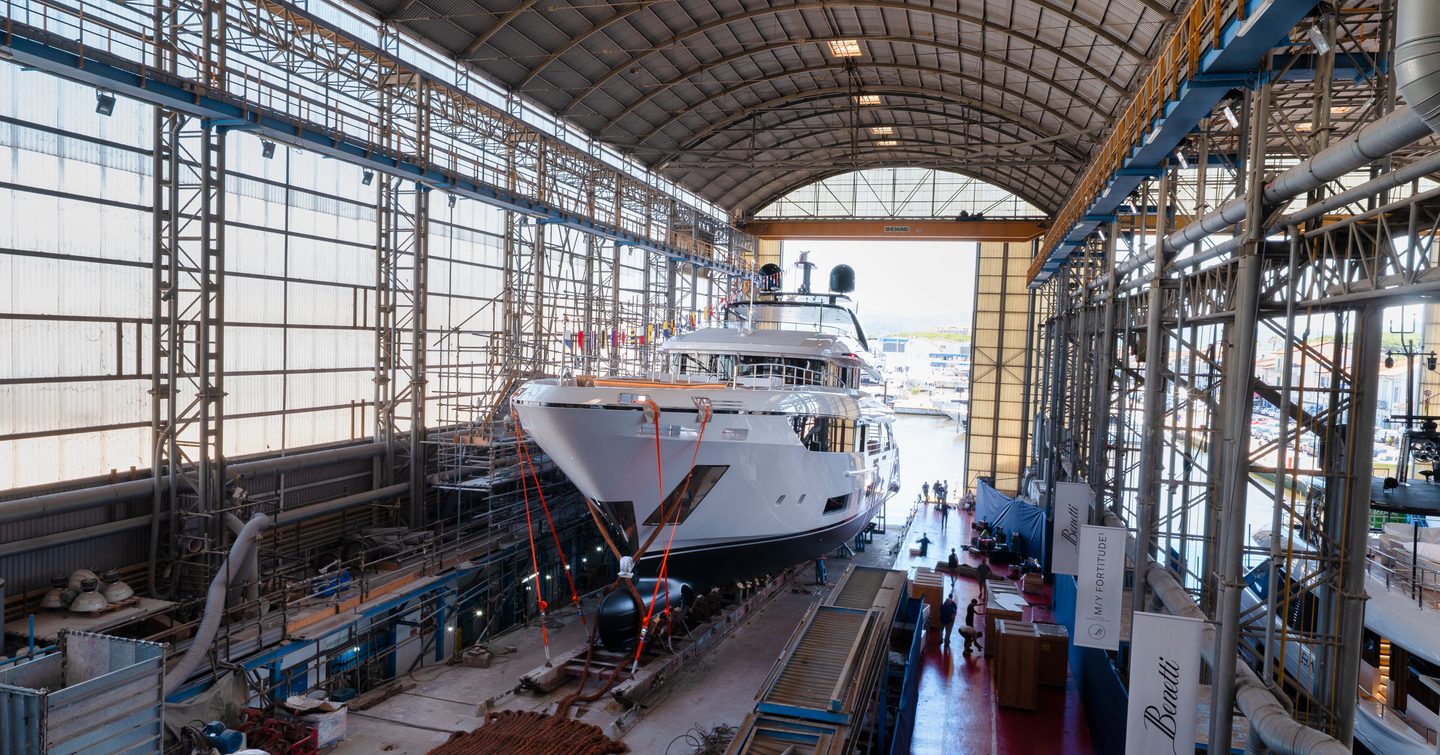 Superyacht Fortitude¹ in Benetti shipyard before launch