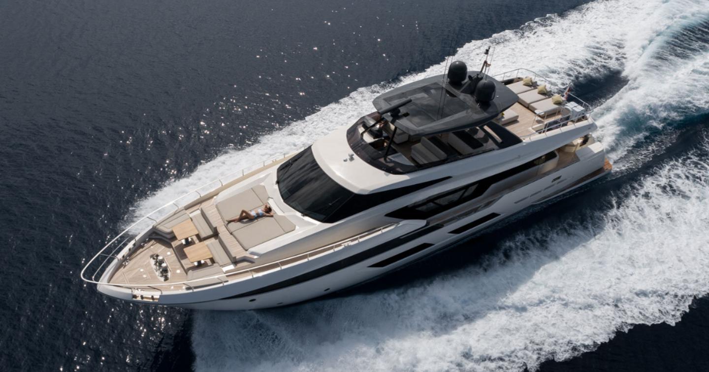 Ferretti yacht Alegria II underway aerial view 