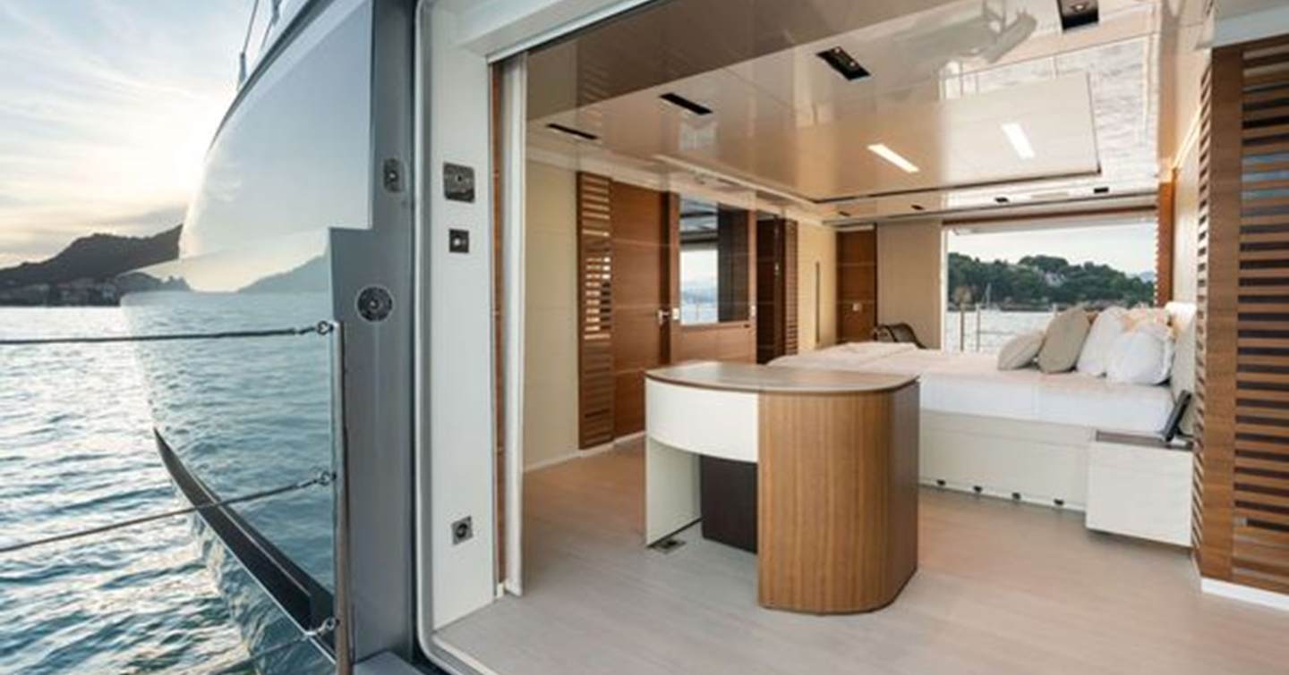 Superyacht Lady A for Sale owner's cabin fold out balcony