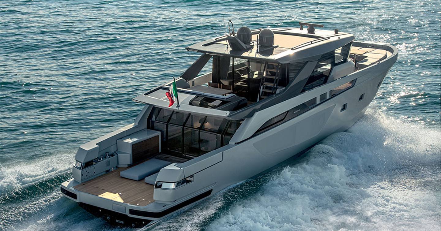 Bluegame BGX73 motor yacht under way 
