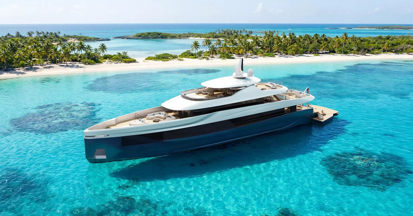 Rendering of LIVIA  Aura superyacht at anchor