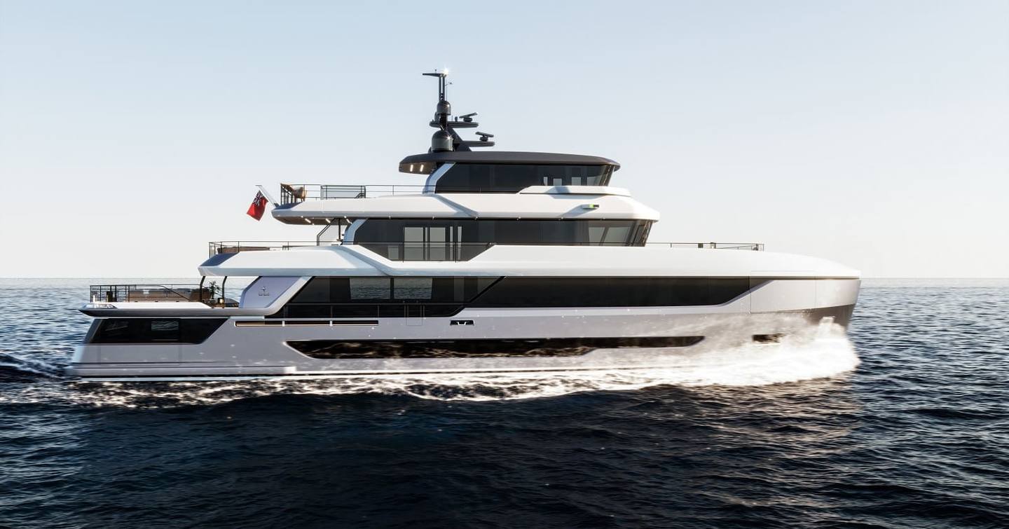 Rendering of Bering 120 expedition yacht under way