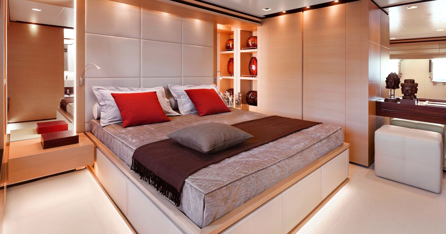 Superyacht master cabin with double bed 