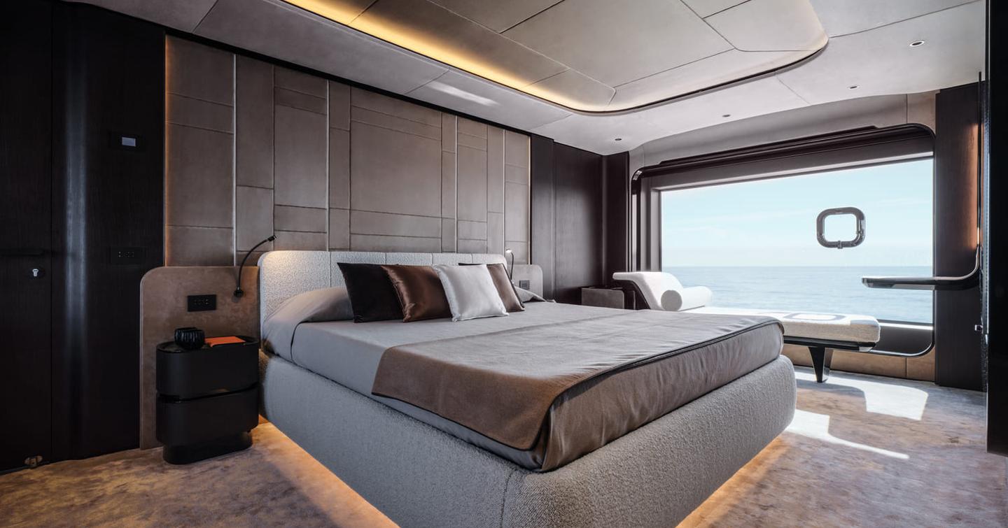 Maiora M30 motor yacht master cabin with large window 