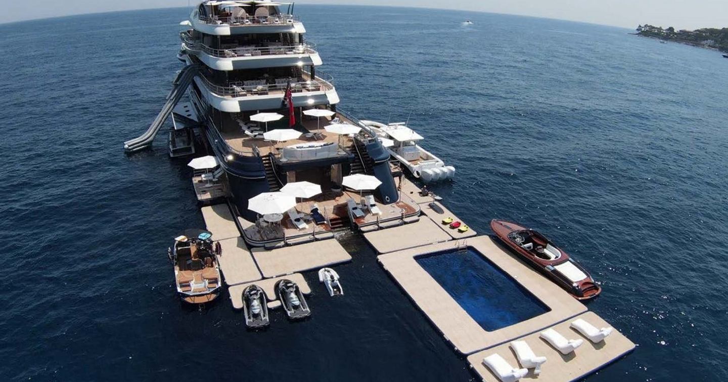 Superyacht Here Comes The Sun with floating marina and toys