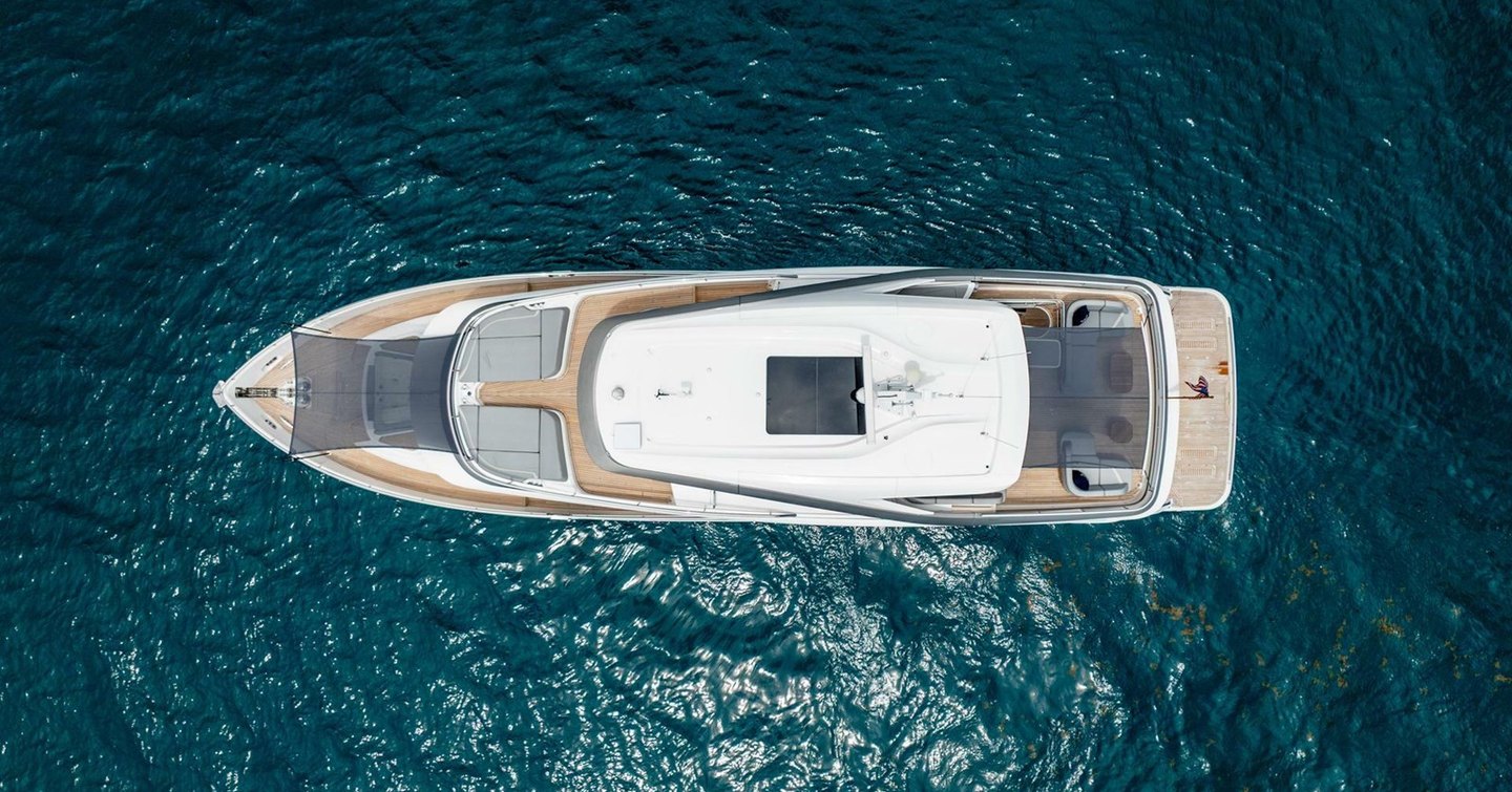 Aerial view of Motor Yacht Cosa Bella at anchor 