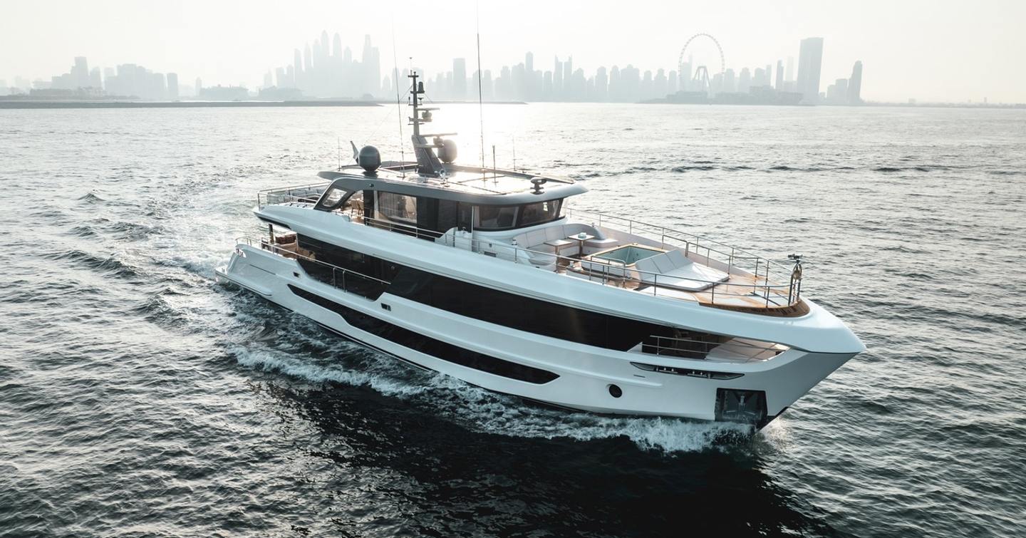 Majesty 100 Terrace motor yacht under way 