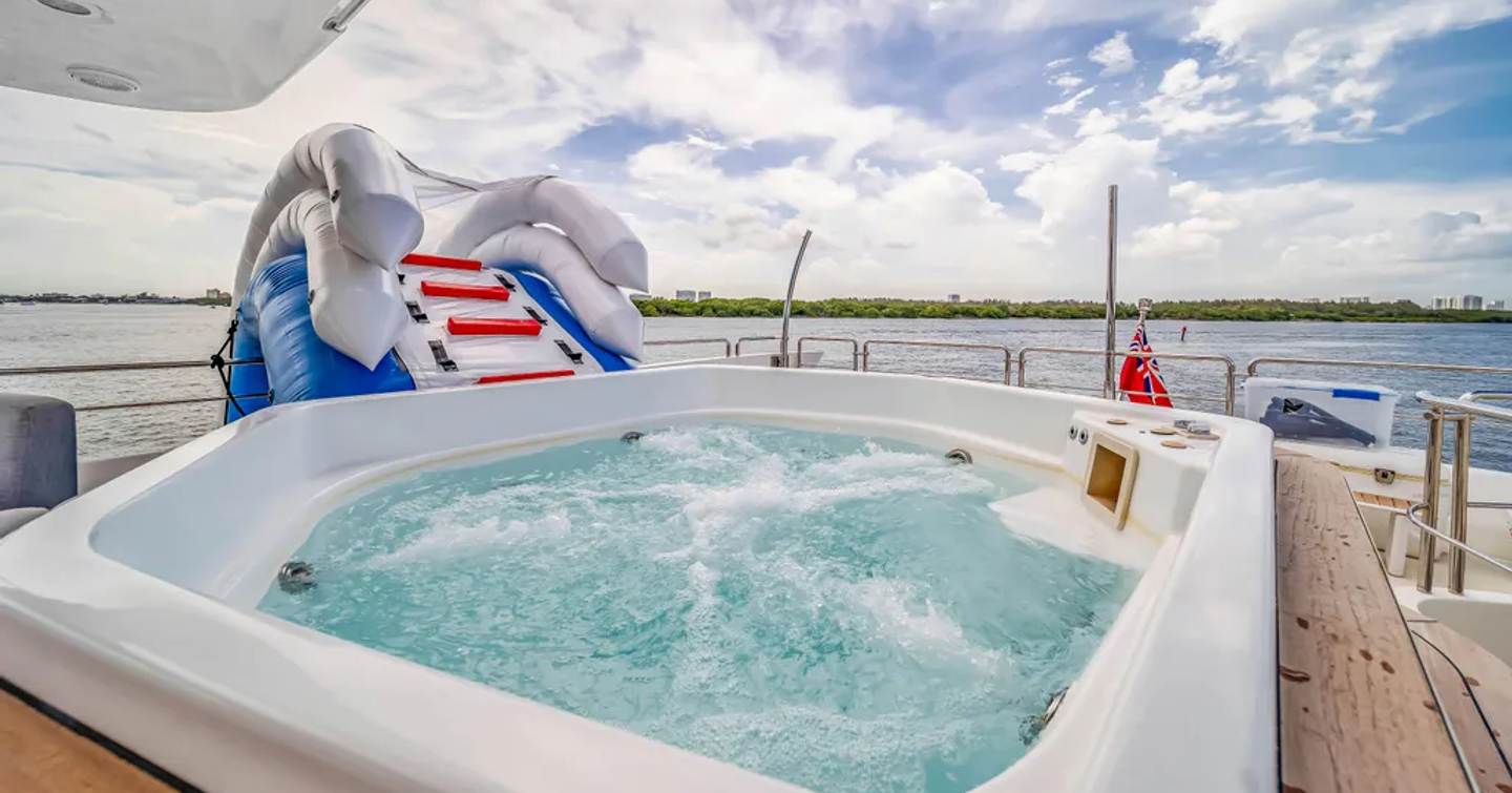 Superyacht Rylax aft jacuzzi with inflatable slide