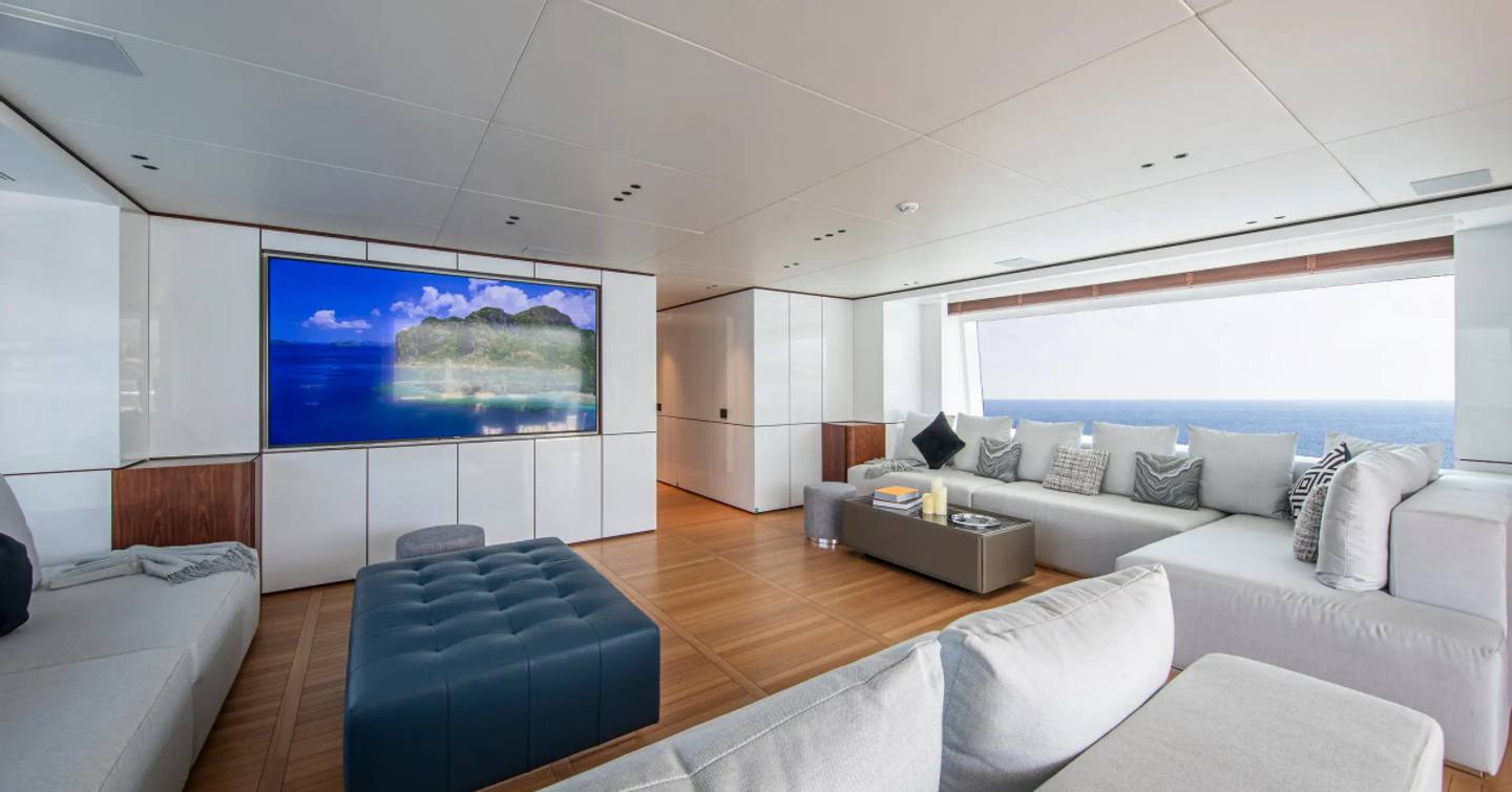 Superyacht Tosun skylounge with mounted TV