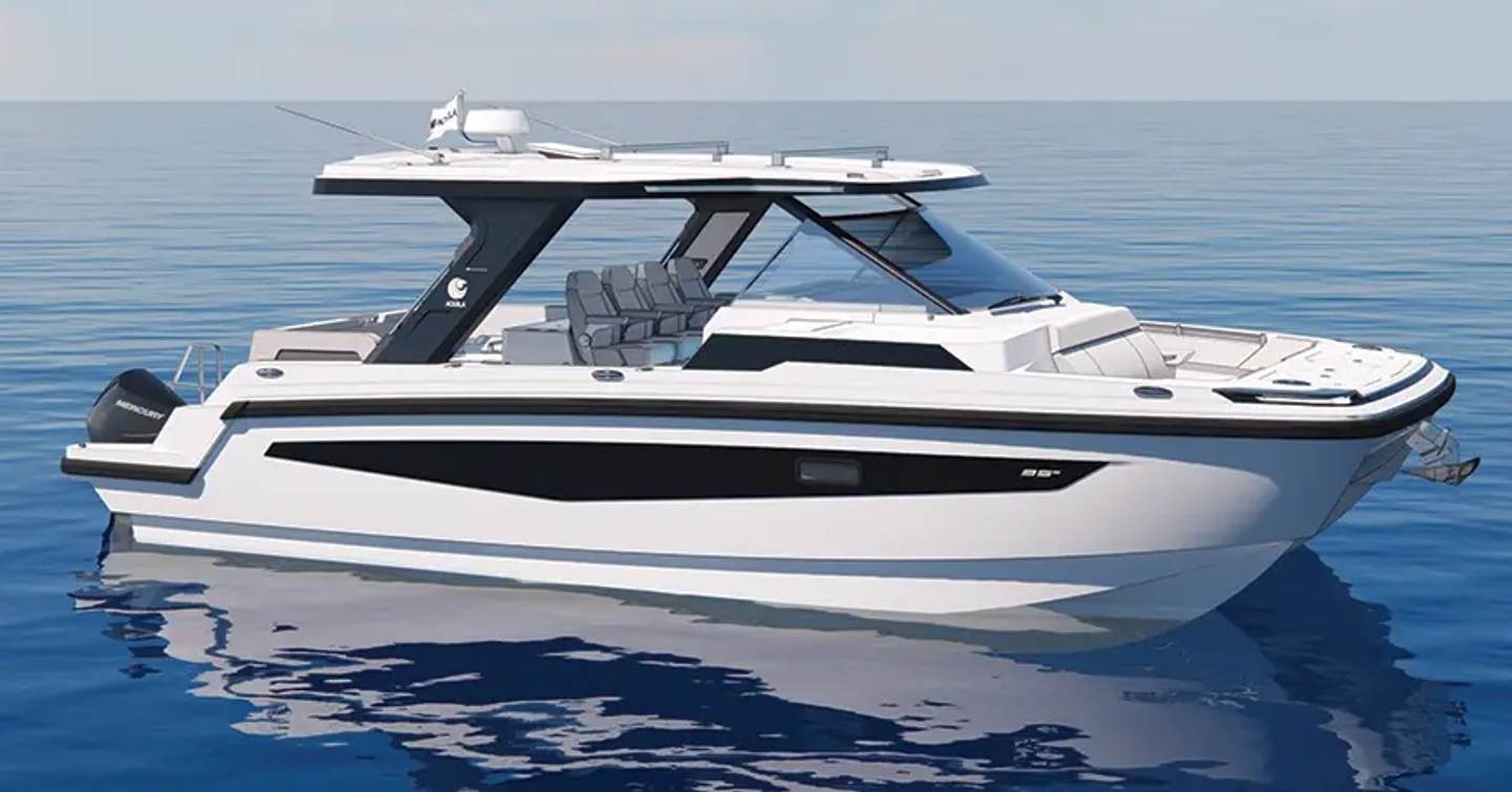 Rendering of Aquila 35 Sport Power Catamaran at anchor 