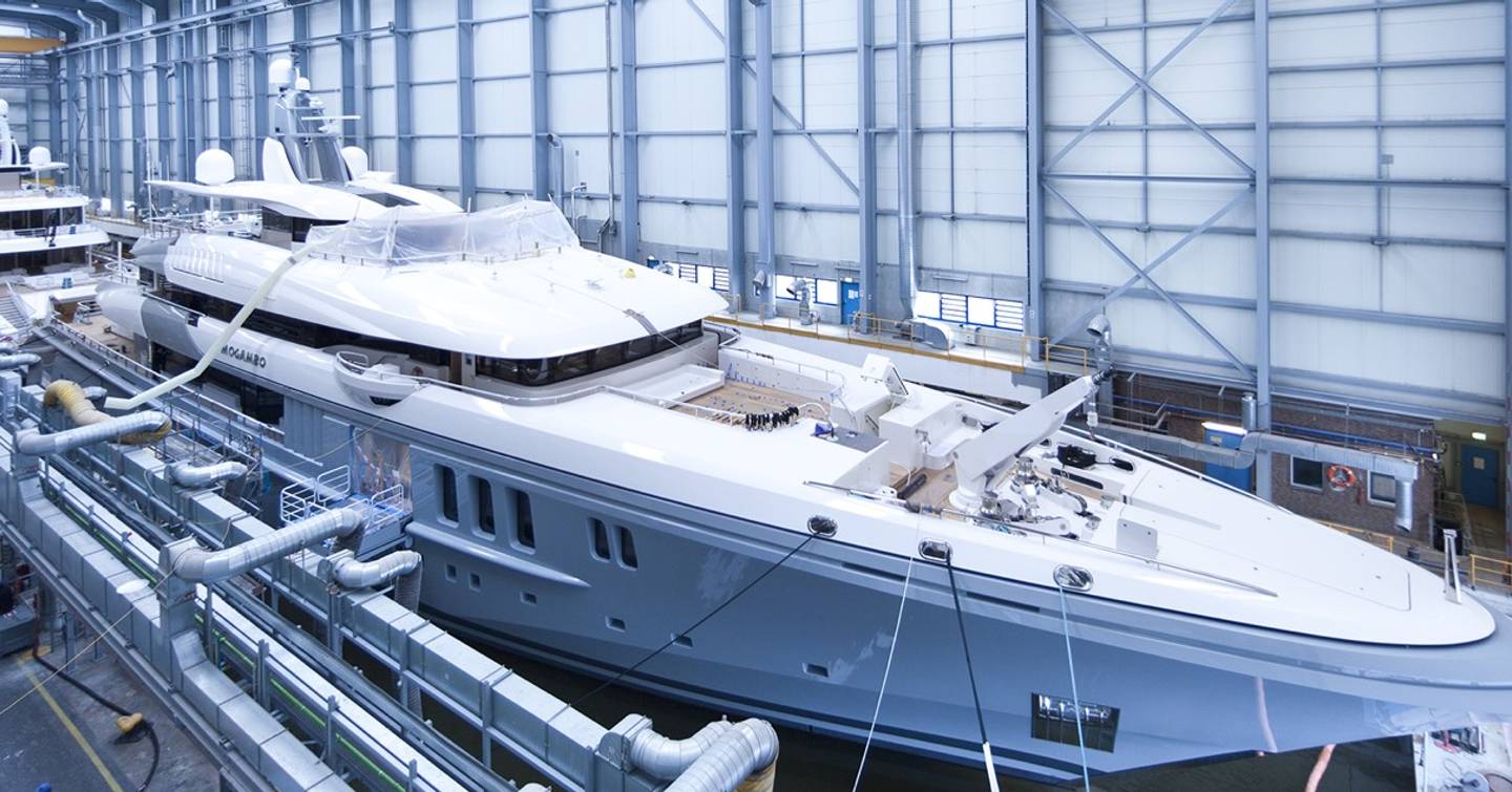 Superyacht Mogambo being built at Nobiskrug shipyard in Germany