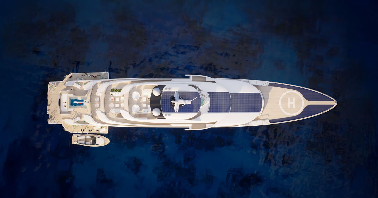 Aerial rendering of superyacht Project Life