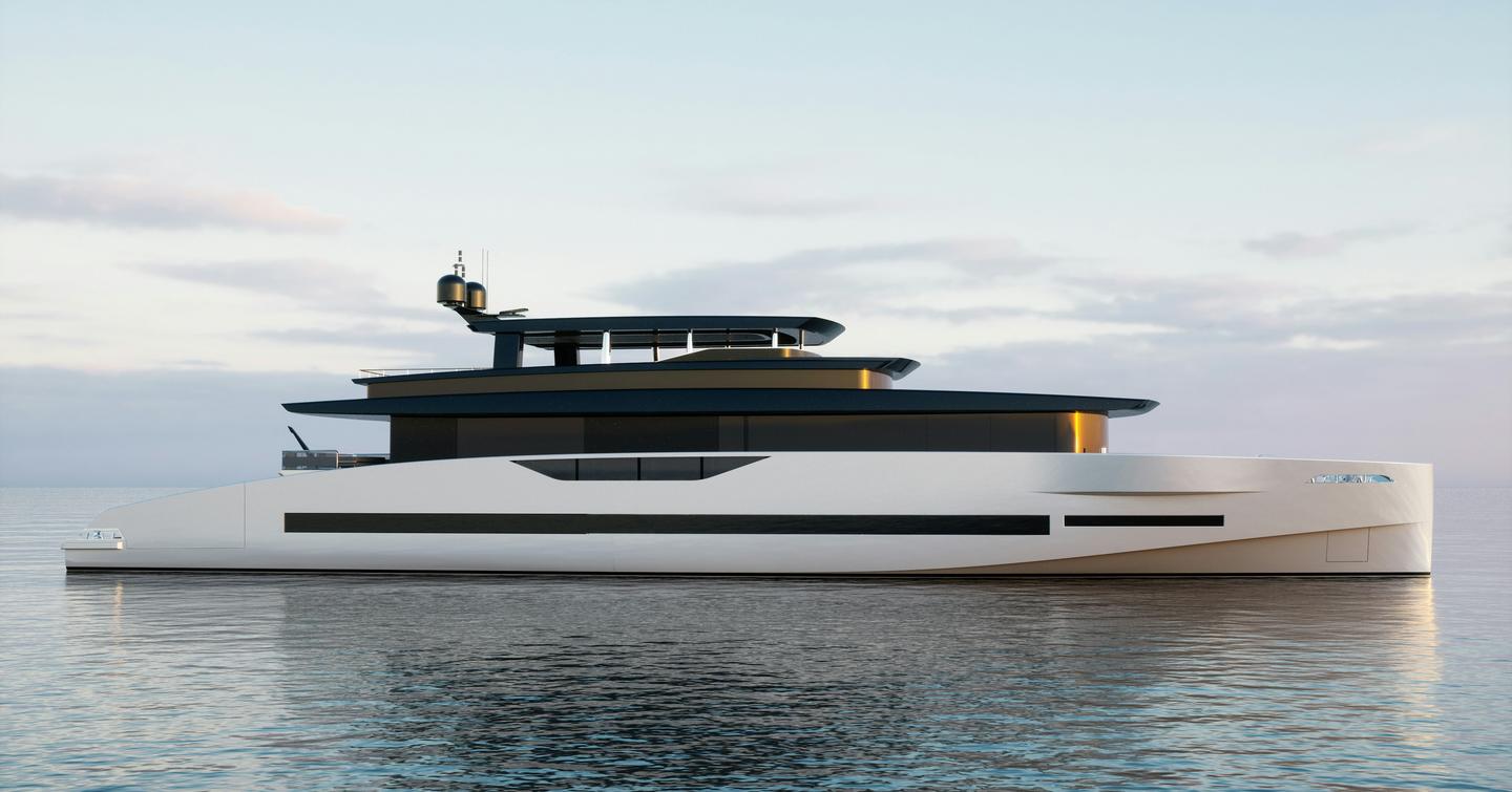 Rendering of GX42 Superyacht at anchor 
