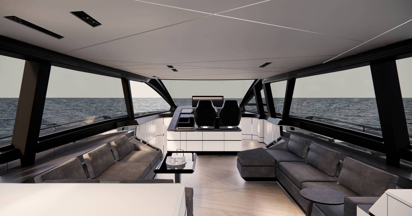 Rendering of Pershing GTC70 motor yacht main saloon